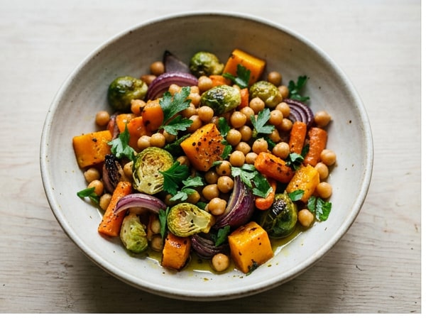 Verduras ecológicas asadas con garbanzos